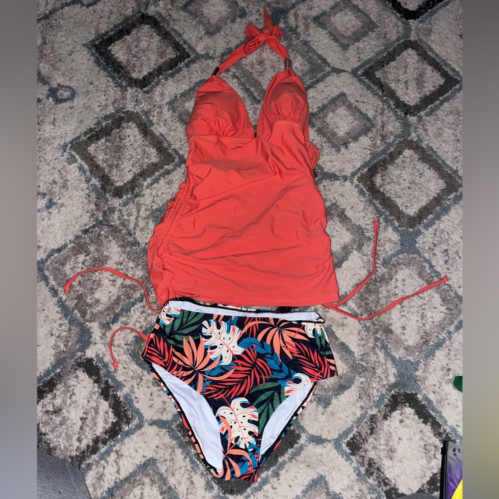 Coral Tankini with high waist bottoms Sz. S